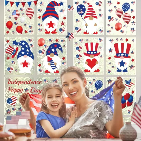 114 Pieces 4th of July Wall Sticker Independence Day Gnomes Patriotic American Flag Red White Blue Wall Decals Window Stickers for Memorial Day Independence Day Patriotic Party Favors Supplies Decor {3}