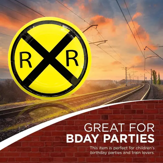Railroad Paper Party Plates (24 pack) 7 inch Round Dessert Plates Great for Serving Cake at Train Themed Events, Kid's Birthday Party, Train Collectors {4}