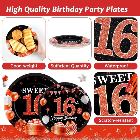 96Pcs 16th Birthday Decorations for Girls Boys Red Silver Sweet 16 Birthday Party Decorations {2}