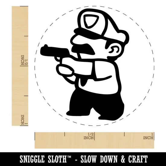 Cartoon Police Officer Cop Guard Pointing Gun Self-Inking Rubber Stamp Lime Green {1}