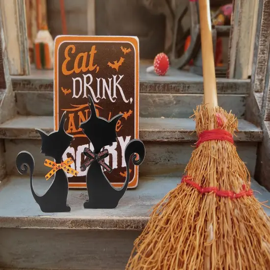 2Pcs Halloween Wood Black Cats Decor {5}
