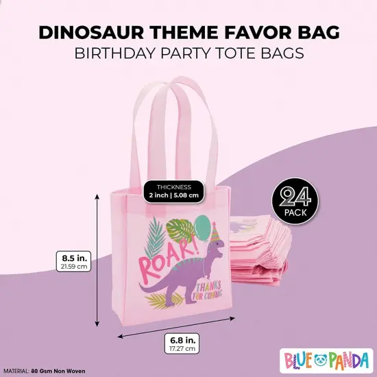 Dinosaur Birthday Party Favor Bags, Small Pink Totes (24 Pack) {2}
