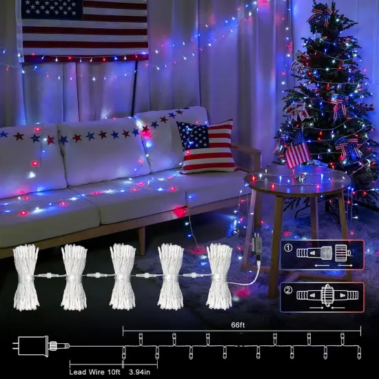 Red White and Blue Lights, Connectable Led String Lights Outdoor Waterproof, 4th of July Decoration Lights for Independence Day Resurgence Decorations, EXS-S-0200 {2}