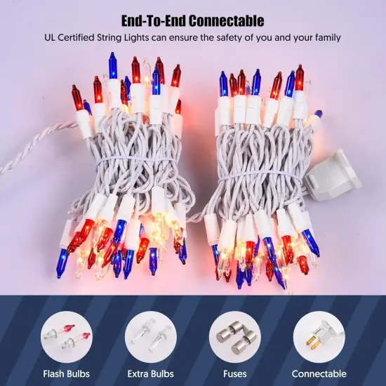 4th of July Decorations Patriotic Lights 100 Count Mini Red White Blue Incandescent Bulb Plug in Independence Day Lights for Indoor Outdoor Home Garden Patriotic Theme Memorial Day Decorations {4}