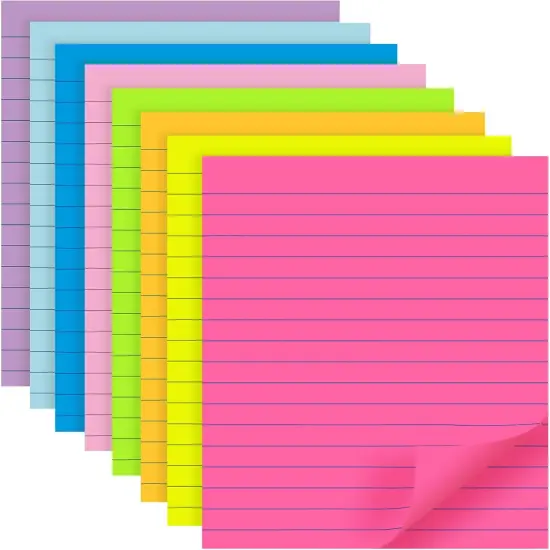 (8 Pads) Lined Sticky Notes, 8 Colors Self Sticky Notes Pad Its, Bright Post Stickies Colorful Big Rectangular Sticky Notes for Office, Home, School, Meeting, 40 Sheets/pad {1}