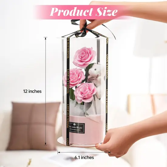 3 Real Roses with Stems and Bear {3}