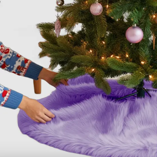 FabricLA 30" Lavender Faux Fur Christmas Tree Skirt - Fluffy Plush Tree Skirt (72cm) for Holiday Decorations {1}