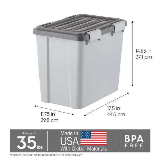 IRIS USA 40lbs/32qt Dog Food Storage Container with 2 Cup Scoop, Gasket Seal Lid, Gray/Dark Gray {2}