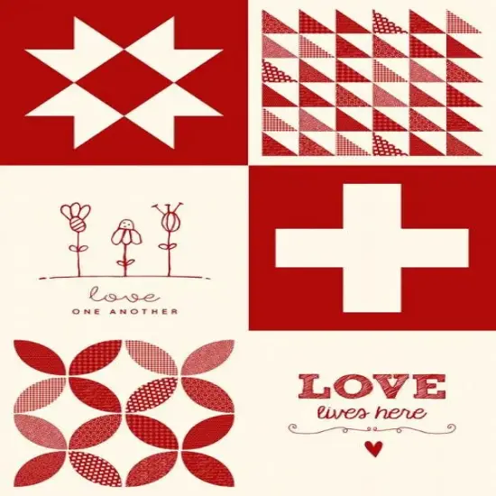 Printworks Flirt Unbleached Red Quotes Moda Digital Panel {1}