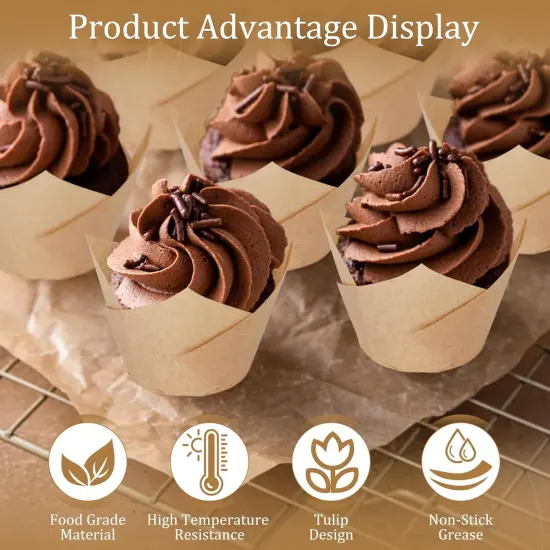 Tulip Cupcake Coasters (150 pcs) Premium Muffin Coasters Natural Paper Baking Cake Cups Kraft Paper Baking Coasters Perfect for Any Occasion Wedding Baby Shower Anniversary Birthday Graduation {5}