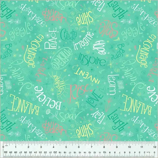 Green Turquoise Noteworthy Aspirations 44"/45 Fabric Per Yard {1}