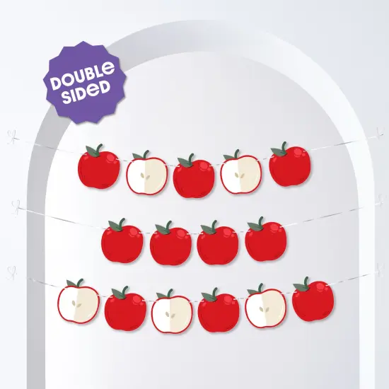 Big Dot of Happiness Apple Garland Banner, Back to School Classroom Teacher Decor, Fall Harvest Decor Backdrop, 30 Feet of Cord, 15 Paper Apple Shapes {3}
