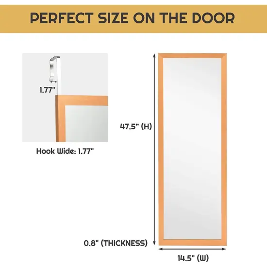 47.5" Full Length Bedroom Mirror with MDF Frame and Adjuatbale Hook for Over Door or Wall Mount Gold {2}