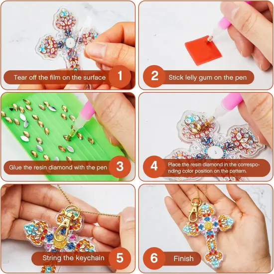 20 Pcs Diamond Art Painting Keychains Kits for Adults 5d Double Sided Cross {3}