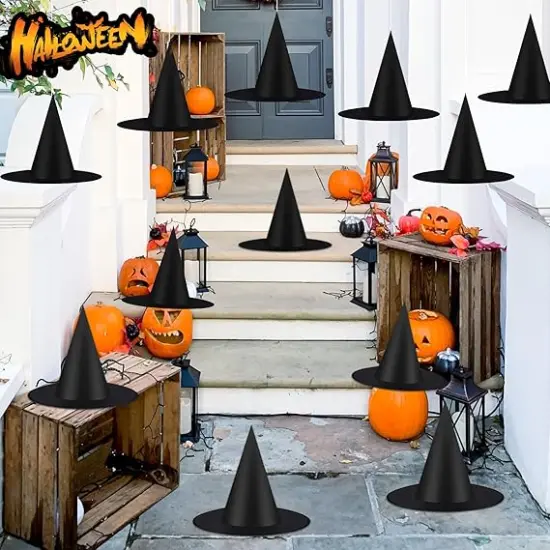 12 PCS Halloween Witch Hats with 115 FT Rope {1}