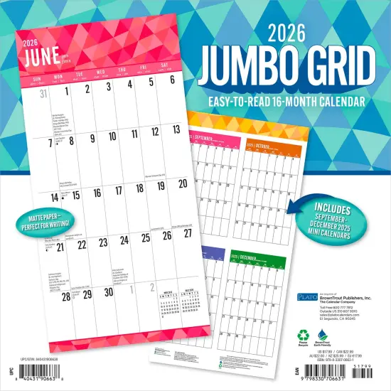 Jumbo Grid Large Print | 2026 12 x 24 Inch (Hanging) Monthly Square Wall Calendar | Matte Paper and Foil Stamped Cover {2}