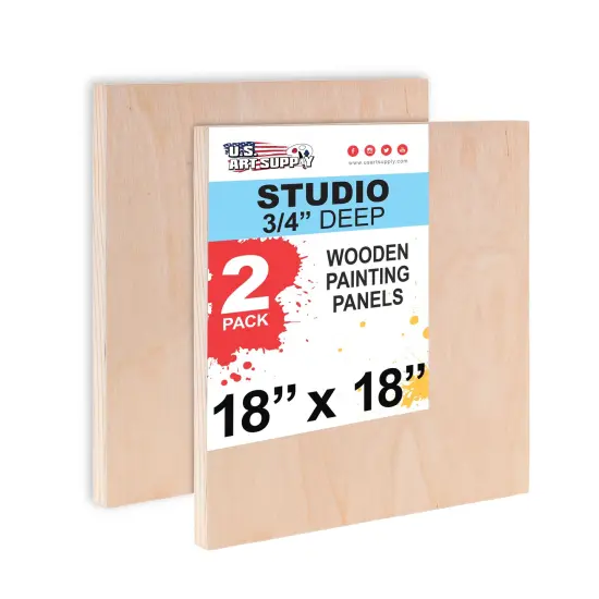 Unfinished Cradled Wood Panels for Painting, 2 Pack of 18x18 inch - Studio Birch Wooden Canvas Boards 3/4" Deep - Mixed-Media Craft, Acrylic, Oil, Encaustic, Paint Pouring Panel Board {1}