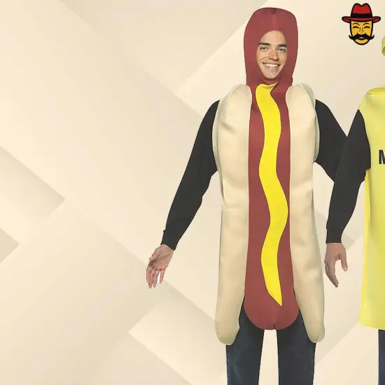 Hot Dog and Mustard Couples Costume Set Halloween Food Tunics Funny Group Party Outfit {6}