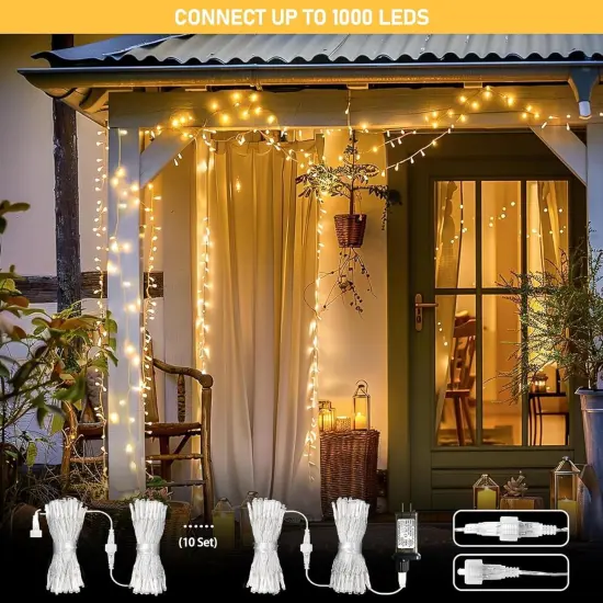 2 Pack 100 LED Warm White Christmas String Lights - 33FT & 8 Modes {3}