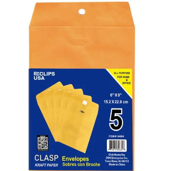 Kraft Clasp Envelopes 6x9 in, 5 Pack &ndash; 48 Units {1}