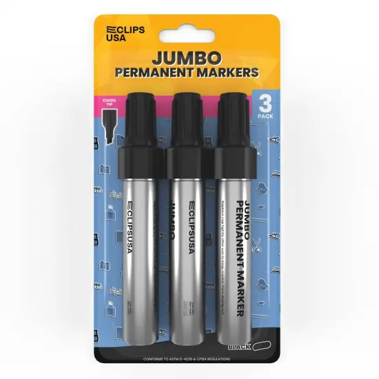 Jumbo Permanent Markers Black Chisel &ndash; 3 Pack &ndash; 36 Sets {2}