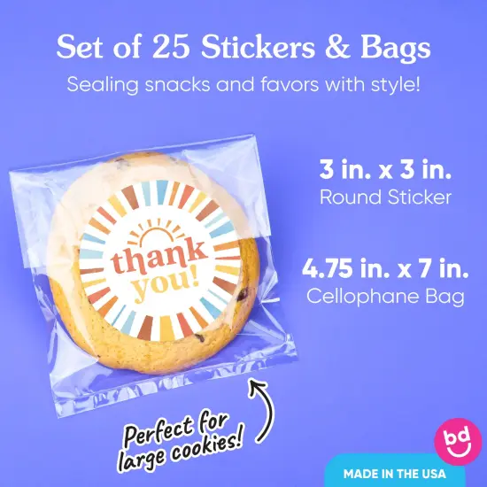 Big Dot of Happiness Here Comes the Son Thank You Stickers & Clear Cookie Bags, Cellophane Treat Bags 4.25x7 Inches, Boho Sunshine Party Favor - 25 Ct {5}
