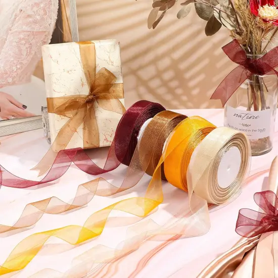 4 Rolls Fall Sheer Chiffon Ribbon - (1'' Wide) {3}