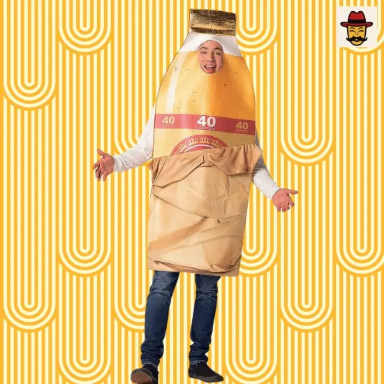 Bottle in Brown Bag Costume Funny Beverage Foam Tunic Photo Print Adult Halloween Party Outfit {6}