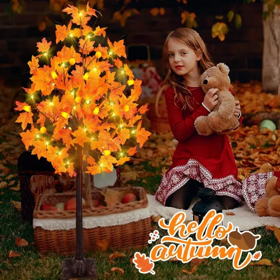 4 Ft Fall Decor Artificial Lighted Maple Tree {4}