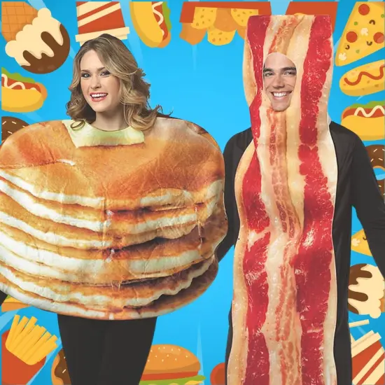 Pancake and Bacon Slice Couples Costume Set Breakfast Food Tunics Funny Halloween Party Outfit {3}