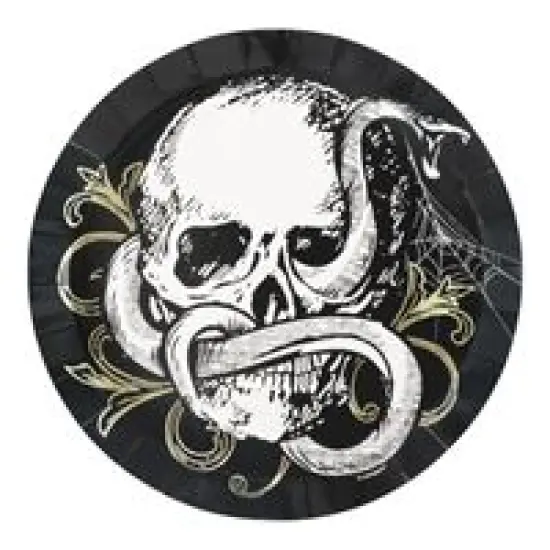 Sketchy Skull Shallow Round 7" Dessert Plates 8ct - Foil Stamping {1}
