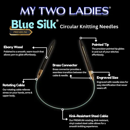 Blue Silk | Hat Set | Ebony Circular Knitting Needles | 8 Sizes | w/custom case {6}