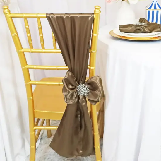 10 Pieces Latte or Taupe Satin Fabric Chair Wraps, 8"x108" Stylish Decor Bands {2}