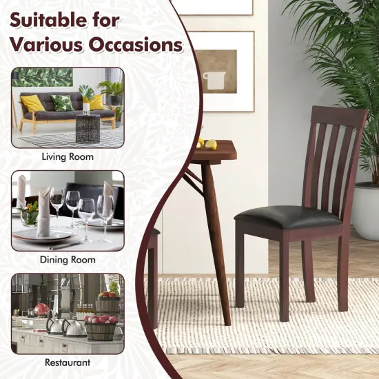 Set of 2 Wooden Kitchen Chairs with Comfortable Padded Seat and Rubber Wood Frame Espresso {6}