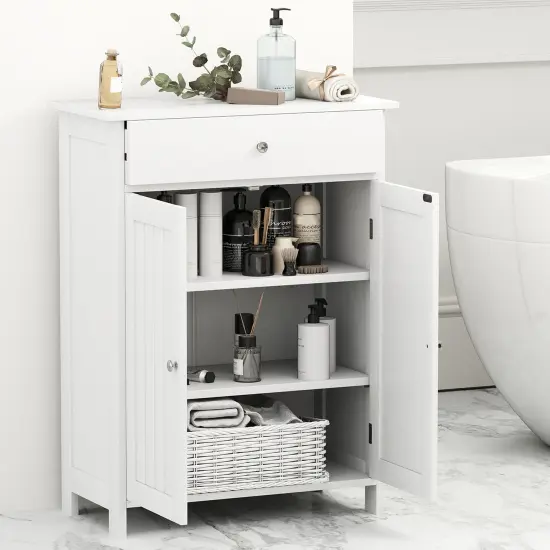 Freestanding Bathroom Cabinet Organizer with 2 Doors and Ample Storage Space White {5}