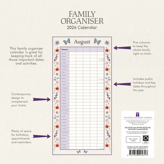 The Gifted Stationary 2026 Square Wall Calendar, Floral Family Organizer, 16-Month Home Organizers Theme Hanging Calendar with 180 Reminder Stickers, Month Planner for Creative Spaces, 12x12 In Multicolor {4}