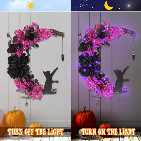 Halloween Black Moon Cat Wreath Signs {5}