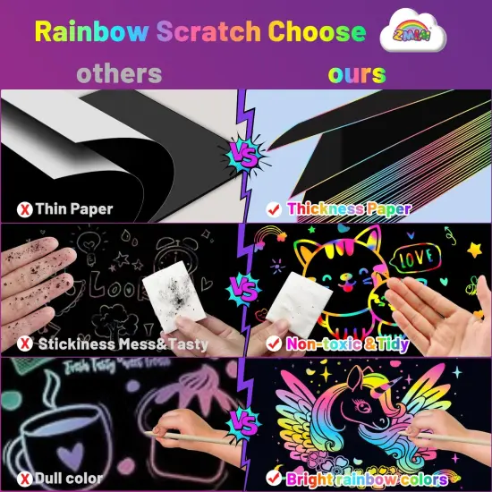 Scratch Art Crafts Boys Gifts, 50 Rainbow Scratch Paper Art Gifts for 3 4 5 6 7 8 9 10 Years Old Girls and Boys Kids, Arts and Crafts for Kids 4-6 Birthday Toys and Games Activities Gift (Blue) {3}