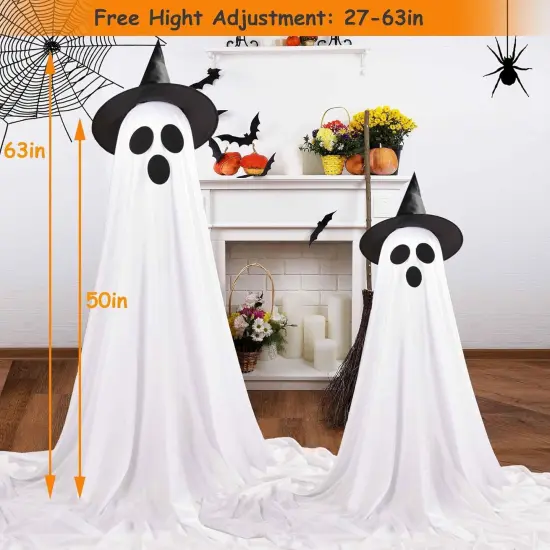 2 Packs Ghost Decor with Witch Hat Remote Control String Lights {3}