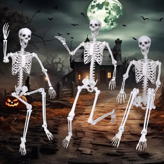 6Ft Life Size Skeleton with 2PCS Black Crows for Halloween {5}
