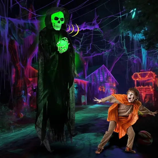 65" Halloween Animatronic Grim Reaper Decorations Outdoor Hanging [ Sound Activated ] {5}