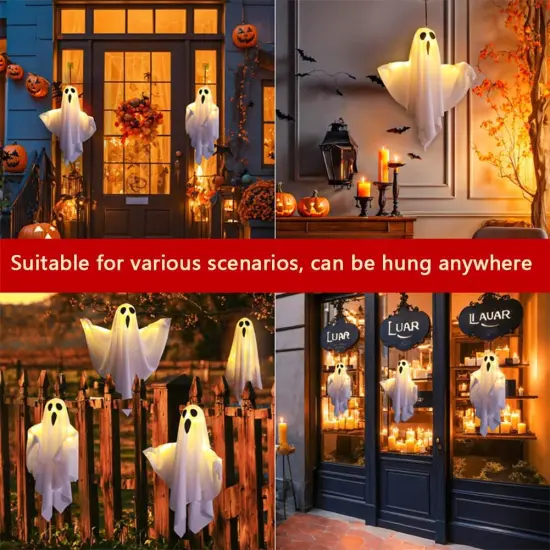 4 Packs Halloween Ghost Decorations with Light - White {5}