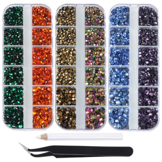 4500pcs+ Flatback Glass Hotfix Iron On Rhinestones Crystal for DIY Making with 1 Tweezer & 1 Picking Pen for Shoe, Cloth, Face Art, Bag, Manicure(3-Sizes,6-Colors, Multi-Color Series#2) {1}