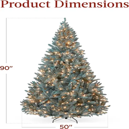 Pre-Lit Blue Spruce Christmas Tree Hinged Artificial Tree with 420 Lights & Foldable Metal Base {6}