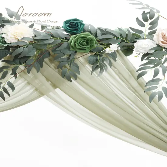 Wedding Arch Draping Fabric 2 Panels 20Ft Sage Green Chiffon Fabric Drapes Arbor Drapery Wedding Ceremony Reception Swag Decorations {4}