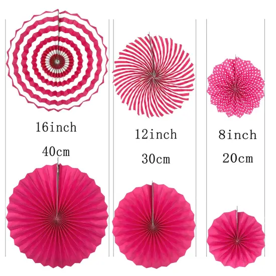 Hot Pink and Black Birthday Party Hanging Paper Fans Decorations - Women Girls Birthday Party Wedding Bridal Shower Bachelorette Carnival Party Ceiling Hangings Photo Booth Backdrops Decorations, 12pc {3}