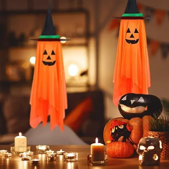 2 Pack Orange Pumpkin Wizard Hat Halloween Decor {5}
