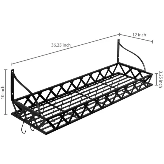 Rectangular Wall Pot Rack with Hooks for Kitchen Storage {4}