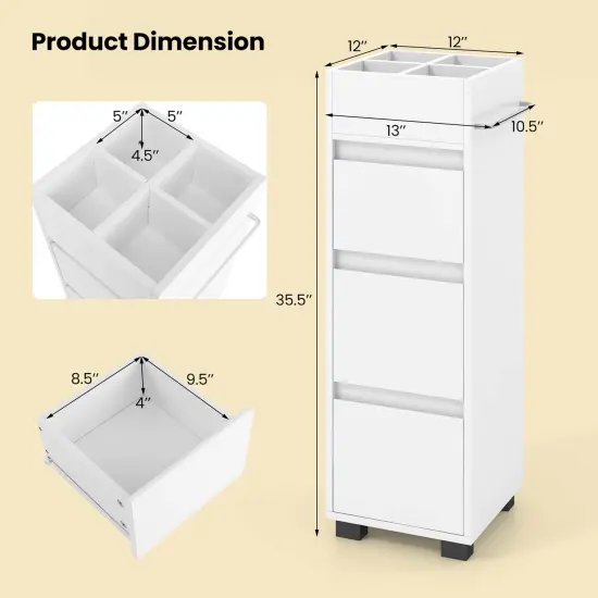 Costway Bathroom Floor Cabinet with 3 Drawers 4 Compartments 2-Side Available Towel Shelf White {3}