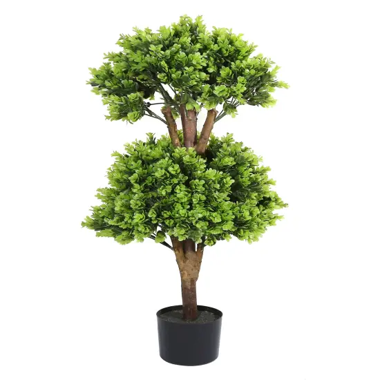 Artificial Potted Boxwood Double Ball Topiary 35in {1}